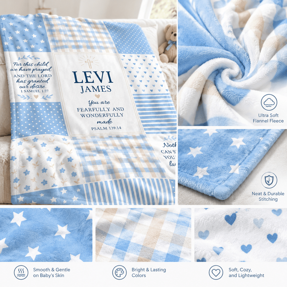 Personalized You Are Fearfully and Wonderfully Made Soft Throw Blanket with Name and Family Name Baby Shower Baptism Gift for New Baby Christian 7