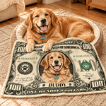 Personalized US Dollar Bill Pet Photo Soft Throw Pet Blanket with Name and Date Home Decor Christmas Birthday Gift for Pet Owner 1