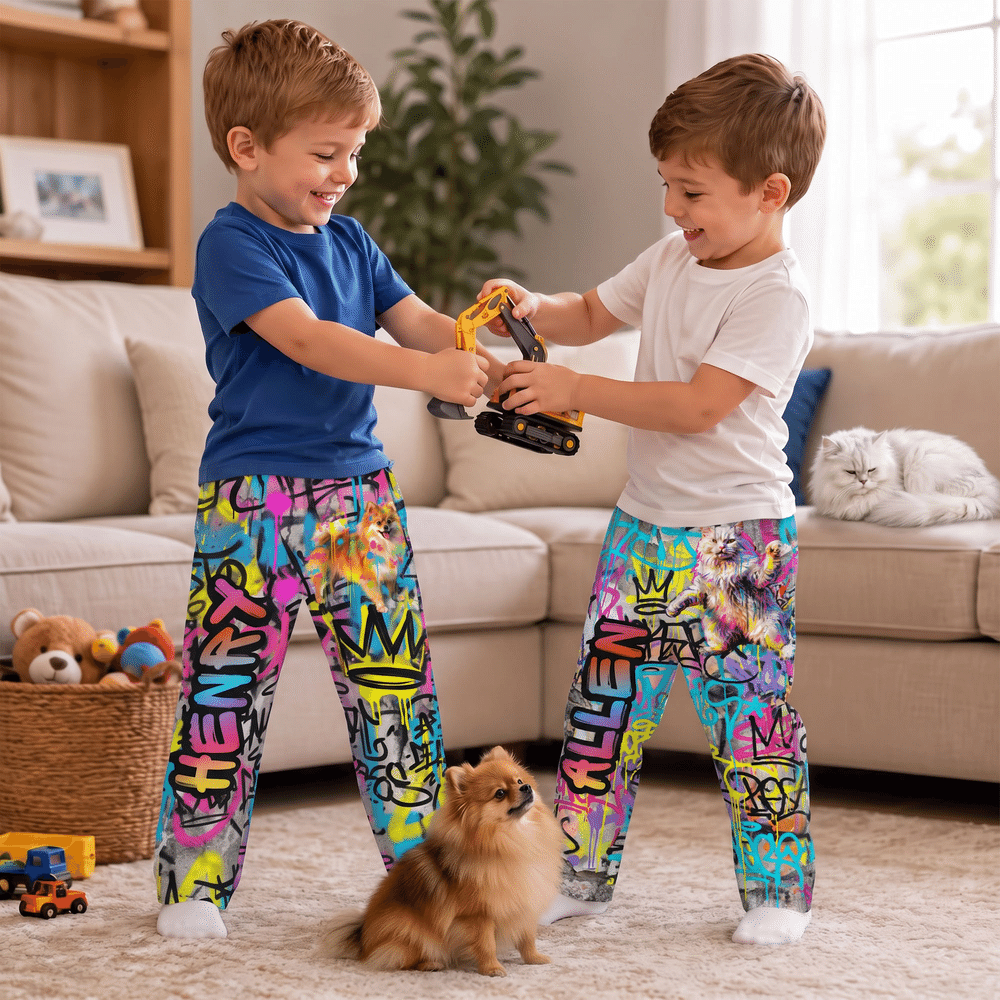 Personalized Graffiti Pet Portrait Elastic Pajama Pants with Photo and Name Birthday Christmas Gift for Pet Owners Graffiti Lovers 4