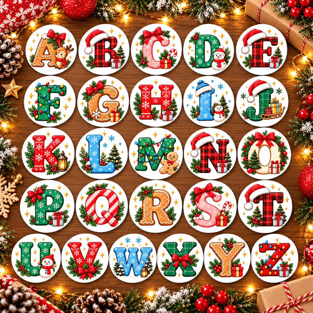 Personalised Christmas Theme Initial Waterproof Stickers with Name Gift Decor Christmas Gift for Kids Family Friends 7