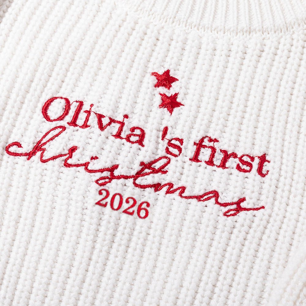 Personalised Embroidered My First Christmas Long Sleeve Knitted Sweater and Santa Hat Set with Name Christmas Outfit Gift for Baby Boys Girls 4