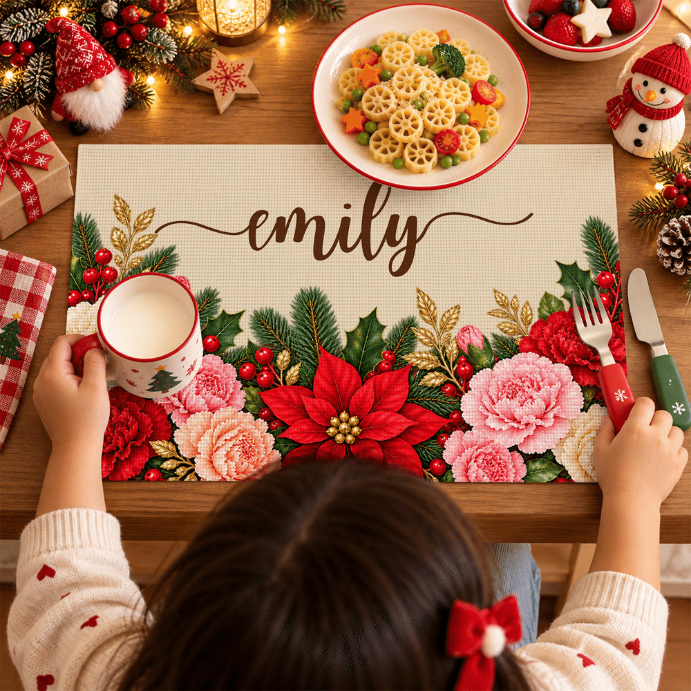 Personalised Birth Flower Placemat with Name Kitchen Dining Decor Christmas Gift for Friends Family 3