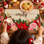 Personalised Birth Flower Placemat with Name Kitchen Dining Decor Christmas Gift for Friends Family 3
