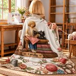 Personalised Cartoon Sewing Girl Cosy Throw Blanket with Name Room Decor Christmas Birthday Gift for Sewing Lovers 3