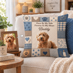 Personalised Patchwork Plaid Paw Print Faux Quilted Pet Photo Pillow Cover with Name and Text Home Decor Memorial Sympathy Gift for Pet Owners 1