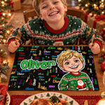 Personalised 3D-Effect Art Comic Style Cartoon Character Photo Placemat with Name Dining Table Decor Christmas Gift for Boys Girls 3