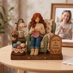 Personalised 3D-Effect Art Crochet Girl Wooden Ornament with Name Shelf Sitter Table Decor Birthday Anniversary Gift for Crochet Knitting Lovers 4
