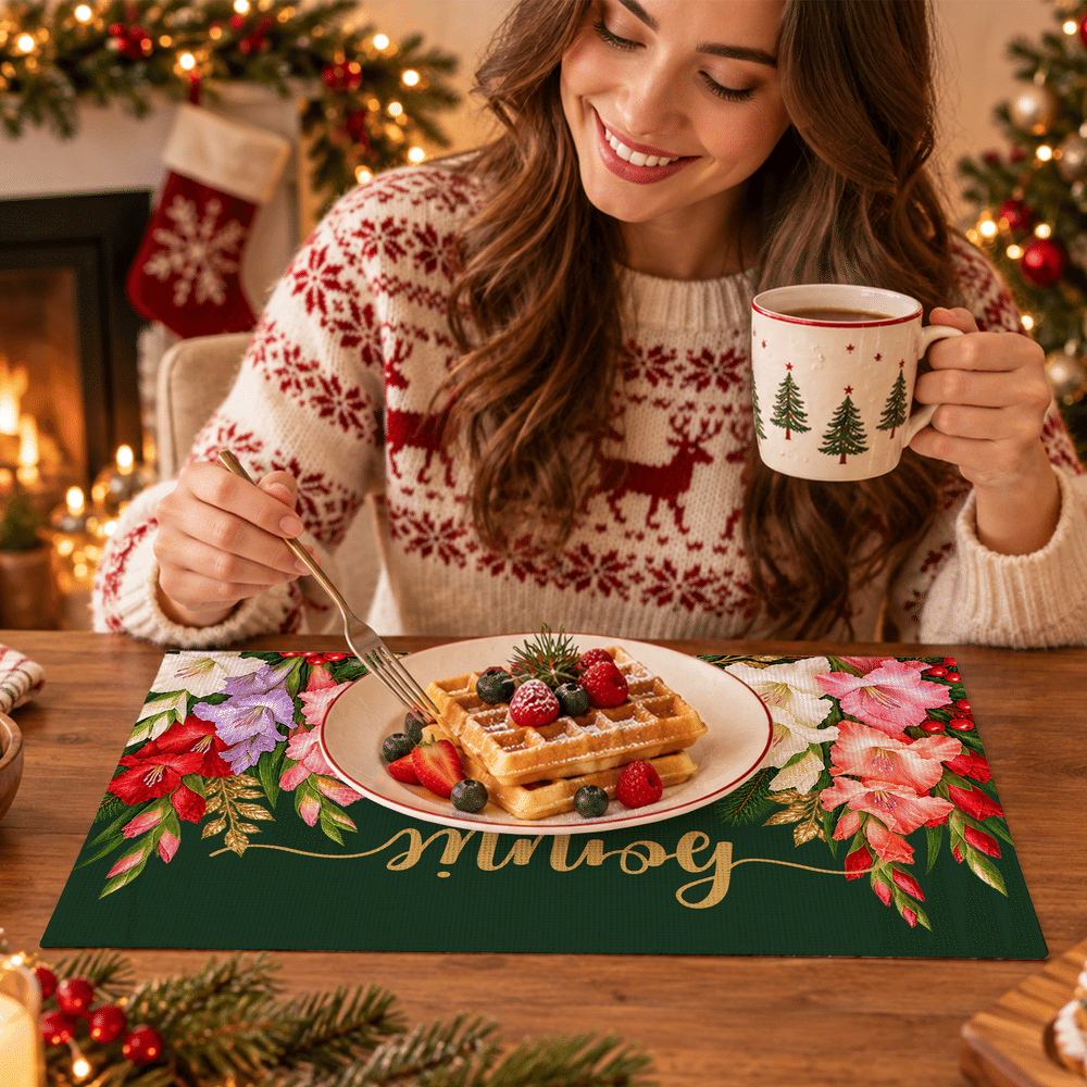 Personalised Birth Flower Placemat with Name Kitchen Dining Decor Christmas Gift for Friends Family 5