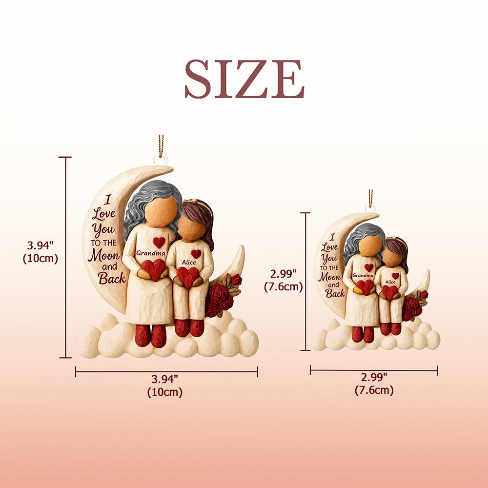 Personalised 3D-Effect Artwork Gran Kid Cartoon Figure Crescent Moon Acrylic Ornament with Name Christmas Gift for Gran Child Family 10