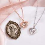 Collar con medallón de plata de ley en forma de corazón con foto de la mascota, huella y piedra natal; joya delicada con texto; regalo conmemorativo para propietarios de mascotas y familiares 3