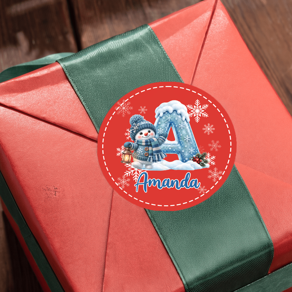Personalised Cute Snowman Christmas Style Initial Stickers with Name Gift Decor Christmas Gift for Kids 3