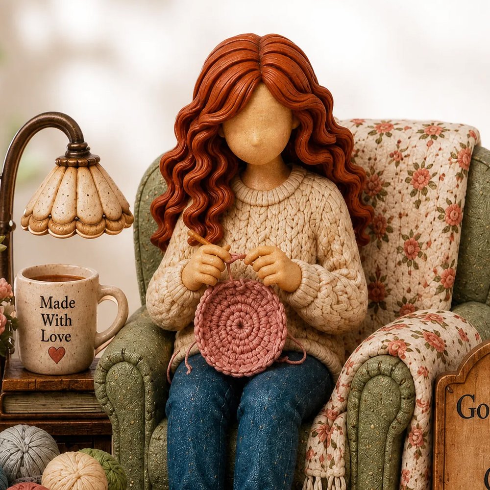 Personalised 3D-Effect Art Crochet Girl Wooden Ornament with Name Shelf Sitter Table Decor Birthday Anniversary Gift for Crochet Knitting Lovers 8