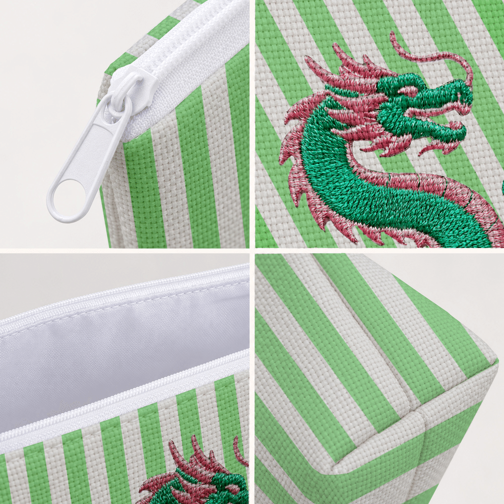 Personalized Imitation Embroidery Style Mahjong Theme Striped Zipper Pouch with Initials Mahjong Game Night Birthday Gift for Mahjong Enthusiast 7