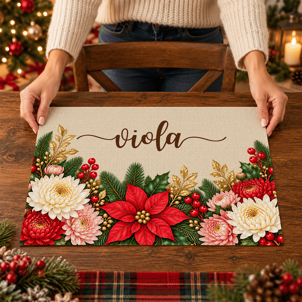 Personalised Birth Flower Placemat with Name Kitchen Dining Decor Christmas Gift for Friends Family 6