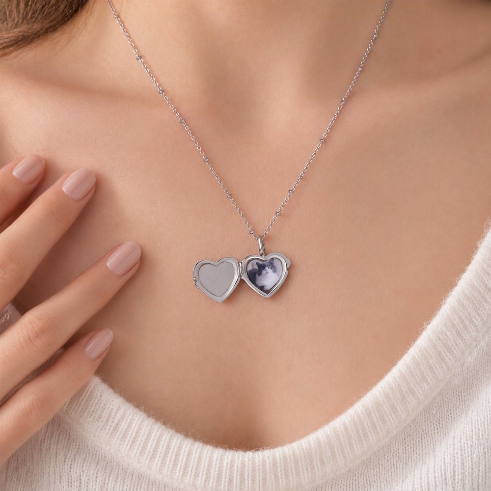 Collar con medallón de plata de ley en forma de corazón con foto de la mascota, huella y piedra natal; joya delicada con texto; regalo conmemorativo para propietarios de mascotas y familiares 6
