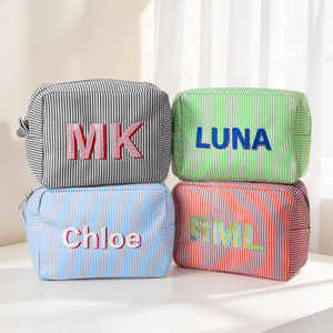 Personalised Multicolour Monogram Shadow Striped Makeup Bag with Embroidered Name Wedding Party Christmas Gift for Bridesmaid Friend