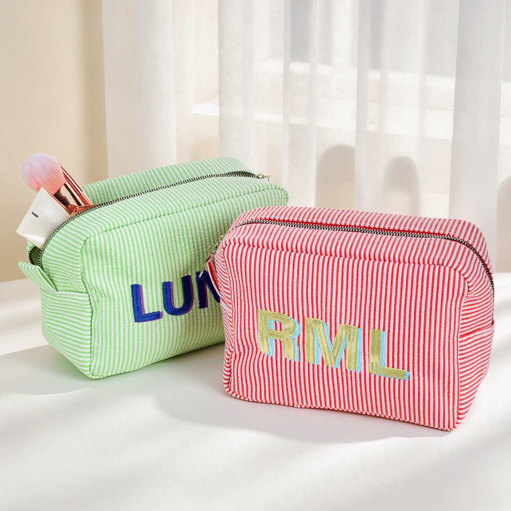 Personalised Multicolour Monogram Shadow Striped Makeup Bag with Embroidered Name Wedding Party Christmas Gift for Bridesmaid Friend 3