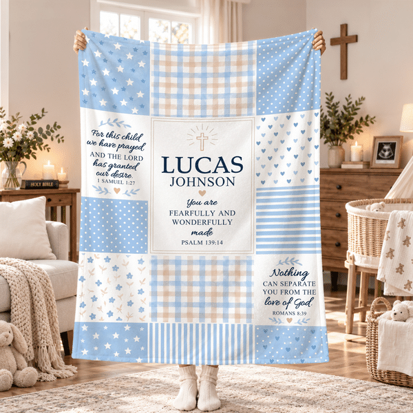 Personalized You Are Fearfully and Wonderfully Made Soft Throw Blanket with Name and Family Name Baby Shower Baptism Gift for New Baby Christian