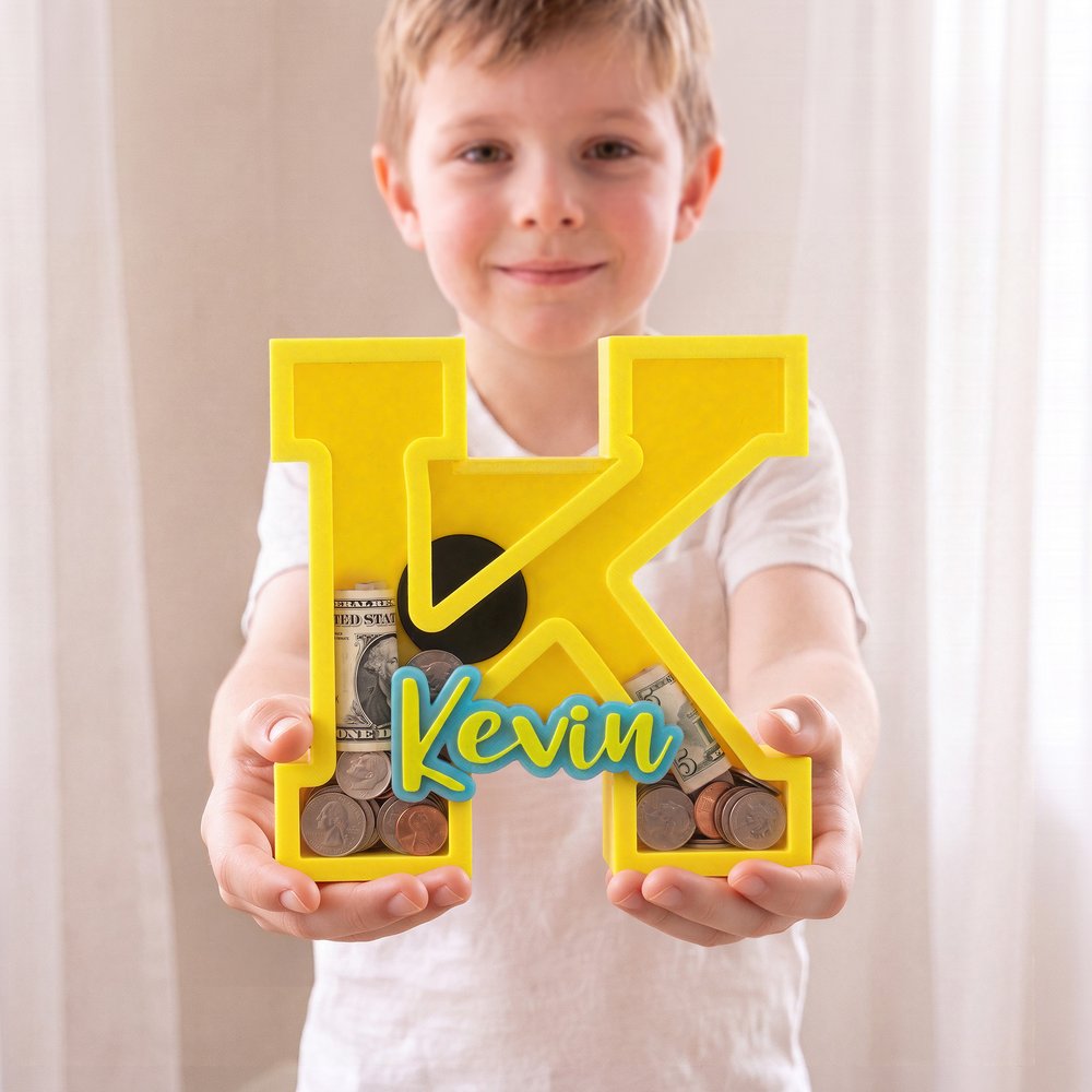 Personalized Creative 3D-Printed Initial Shape Piggy Bank Money Box with Name Christmas Birthday Gift for Kids 7