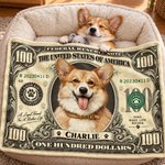 Personalized US Dollar Bill Pet Photo Soft Throw Pet Blanket with Name and Date Home Decor Christmas Birthday Gift for Pet Owner 2