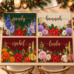 Personalised Birth Flower Placemat with Name Kitchen Dining Decor Christmas Gift for Friends Family 4