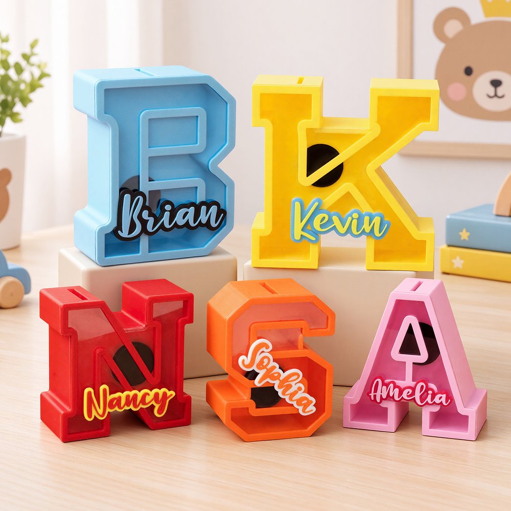 Personalized Creative 3D-Printed Initial Shape Piggy Bank Money Box with Name Christmas Birthday Gift for Kids 3