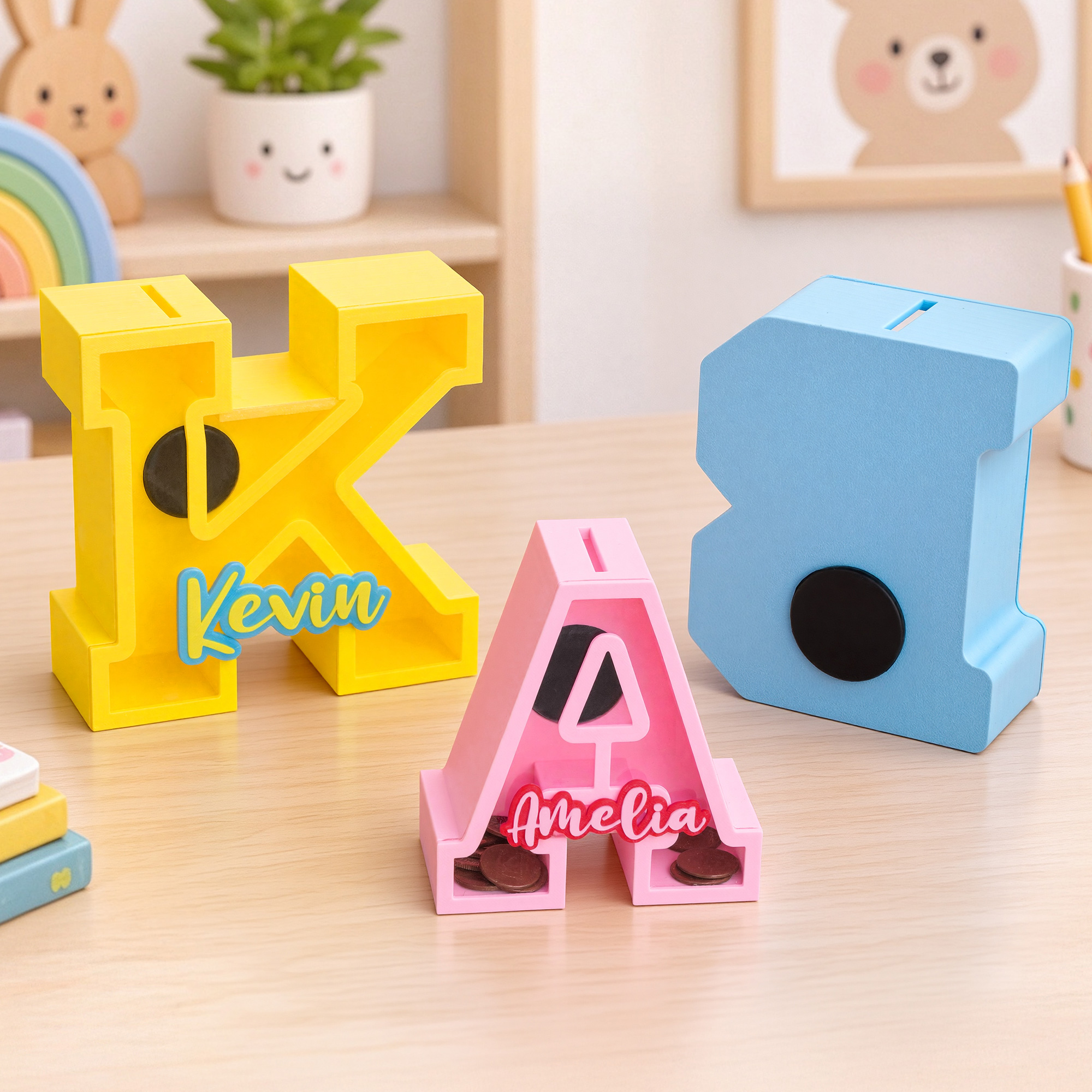 Personalised Creative 3D-Printed Initial Shape Piggy Bank Money Box with Name Christmas Birthday Gift for Kids
