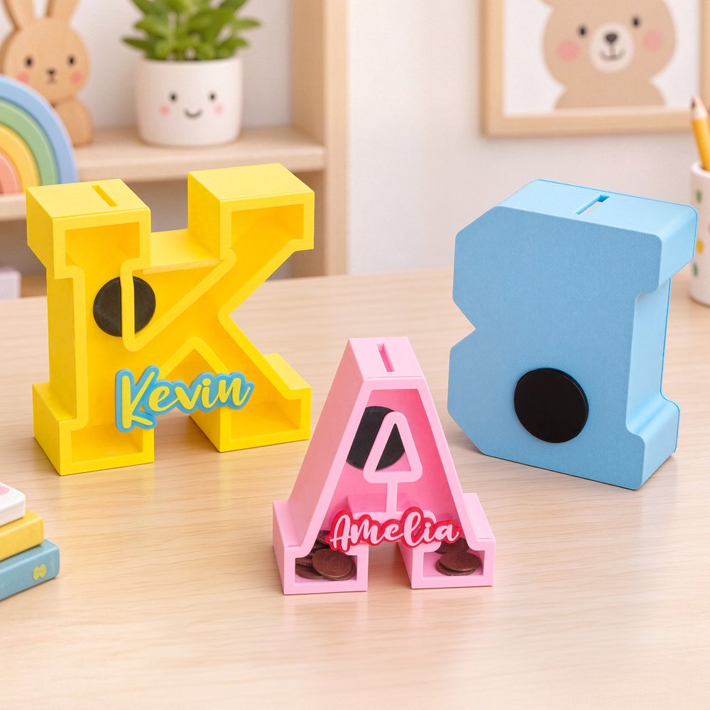Personalized Creative 3D-Printed Initial Shape Piggy Bank Money Box with Name Christmas Birthday Gift for Kids 1