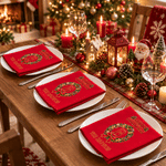 Personalized Christmas Wreath Initial 100% Cotton Christmas Napkin with Text Table Decor Christmas Party Gift for Family Friends 2