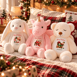 Personalised 3D-Style Art Christmas Character Photo Sheep Bunny Bear Fantasy Unicorn Plush Toy with Initial and Name Christmas Gift for Boys Girls 4