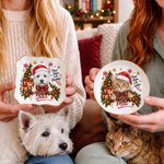 Bandeja de cerámica para joyas con borde dorado, personalizada con una foto de tu mascota con temática navideña y su nombre, ideal como regalo de Navidad para un amigo que tiene mascota 6