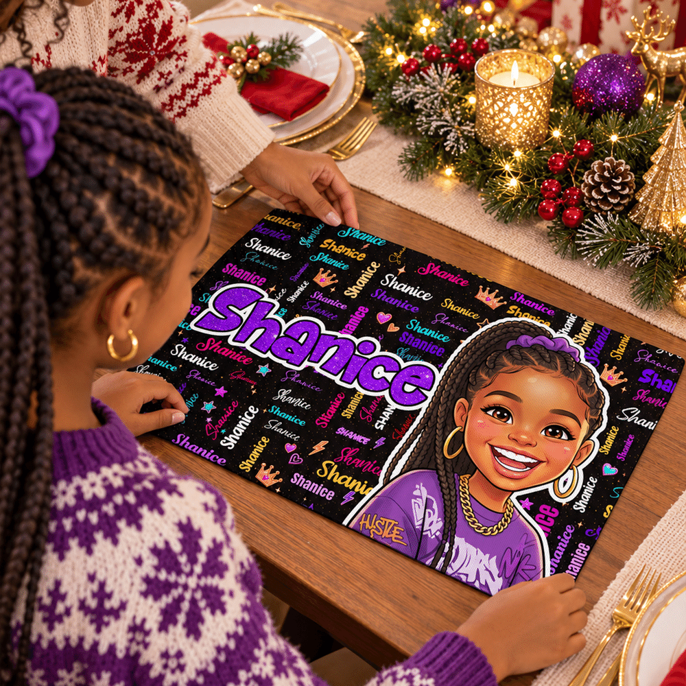 Personalised 3D-Effect Art Comic Style Cartoon Character Photo Placemat with Name Dining Table Decor Christmas Gift for Boys Girls 5