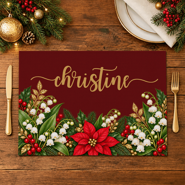 Personalised Birth Flower Placemat with Name Kitchen Dining Decor Christmas Gift for Friends Family