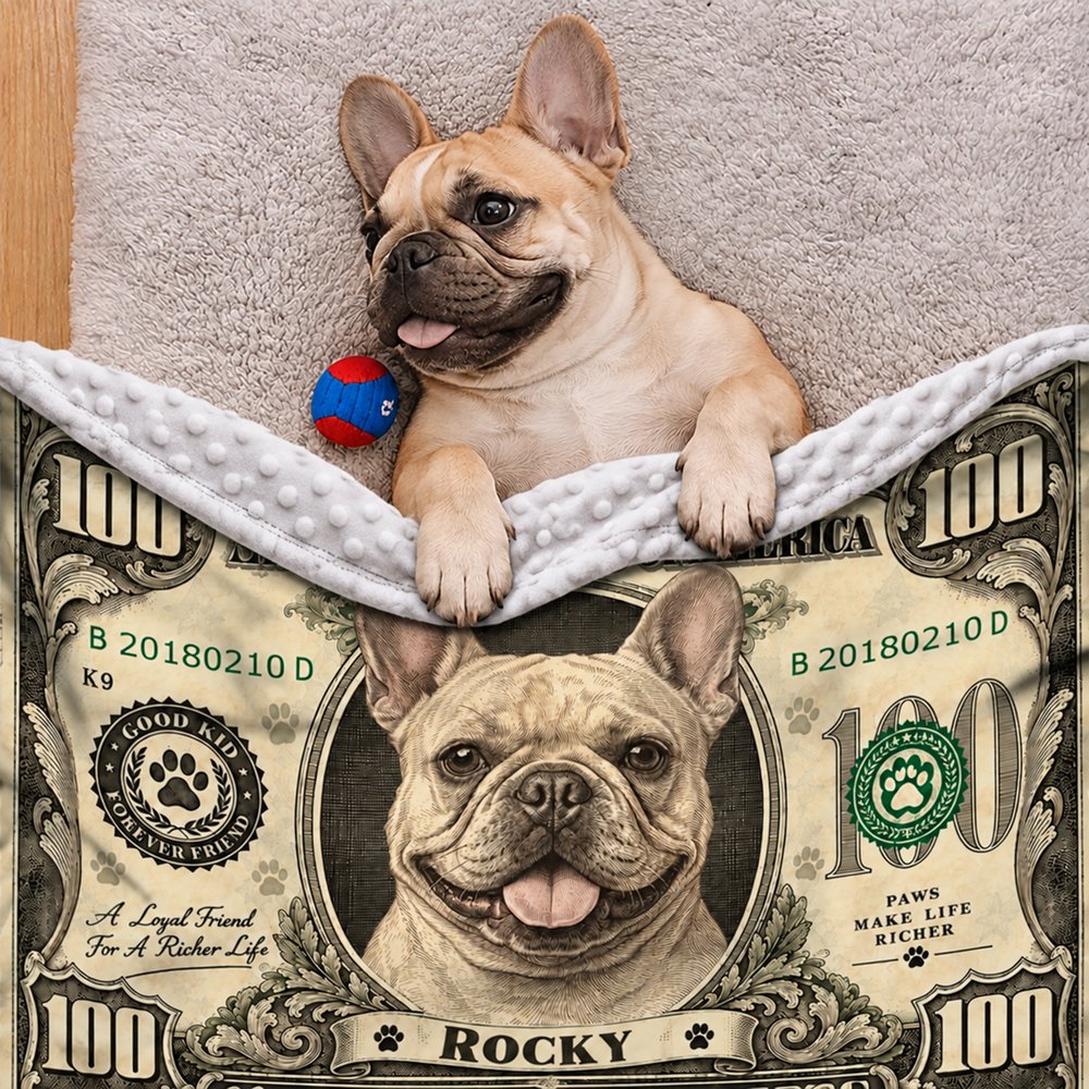 Personalized US Dollar Bill Pet Photo Soft Throw Pet Blanket with Name and Date Home Decor Christmas Birthday Gift for Pet Owner 4