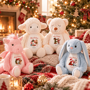 Personalised 3D-Style Art Christmas Character Photo Sheep Bunny Bear Fantasy Unicorn Plush Toy with Initial and Name Christmas Gift for Boys Girls
