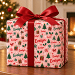 Personalized Christmas Tree Snowflake Holly Wrapping Paper with Name Gift Decor Christmas Party Holiday for Family Friends 5