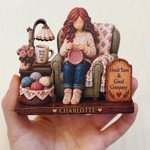 Personalised 3D-Effect Art Crochet Girl Wooden Ornament with Name Shelf Sitter Table Decor Birthday Anniversary Gift for Crochet Knitting Lovers 3