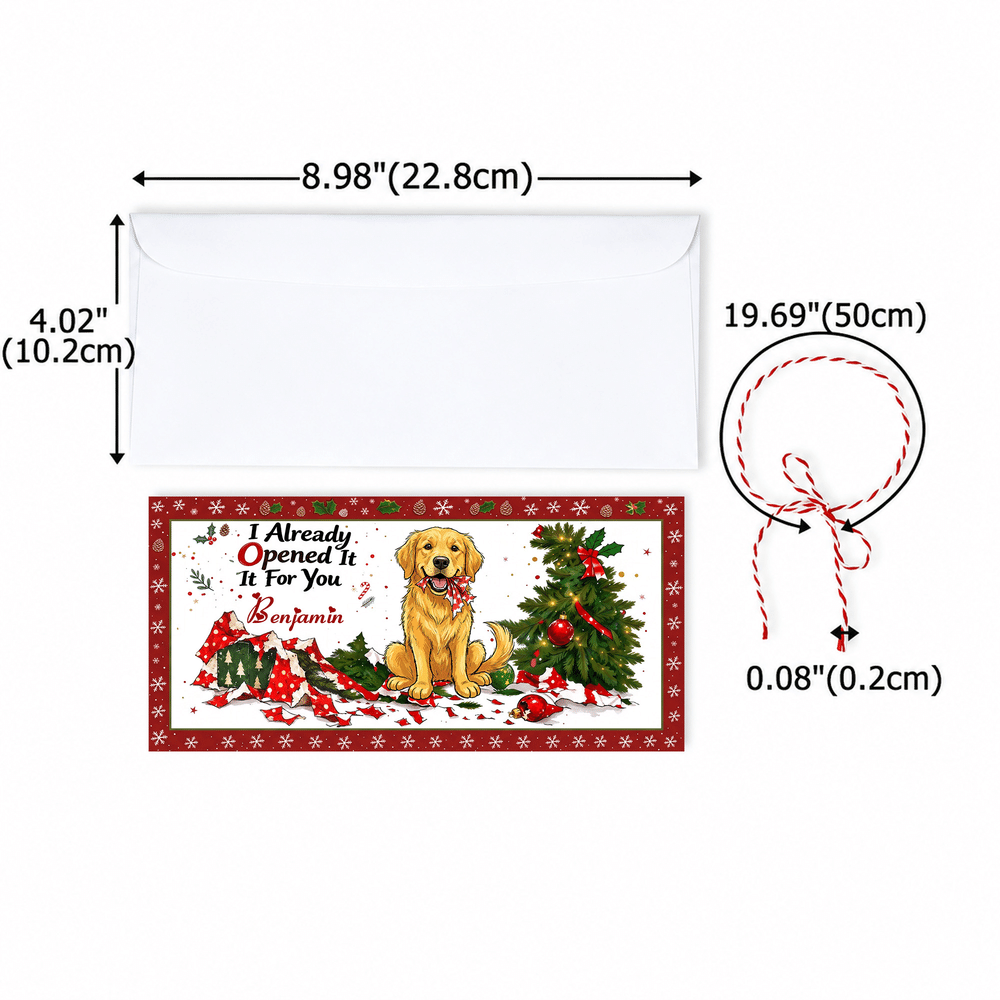 Personalized I Already Opened It For You Christmas Pet Photo Money Holder Card Wallet with Name and Envelope Christmas Party Gift for Family Kids 7