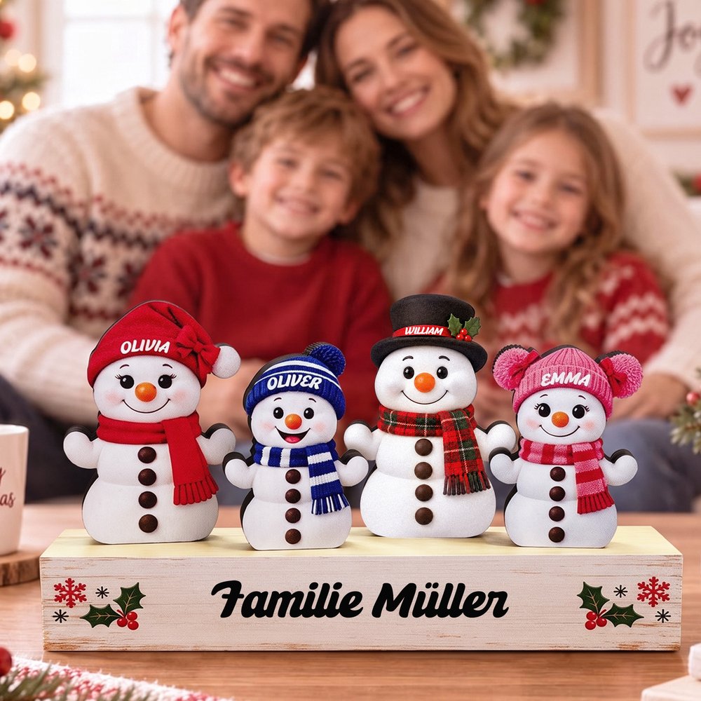Personalisierte Schneemann-Deko aus Holz | mit Namen | Familien- & Haustierfigur | Fenster- & Tischdeko | Weihnachtsgeschenk für Familie & Großeltern 2