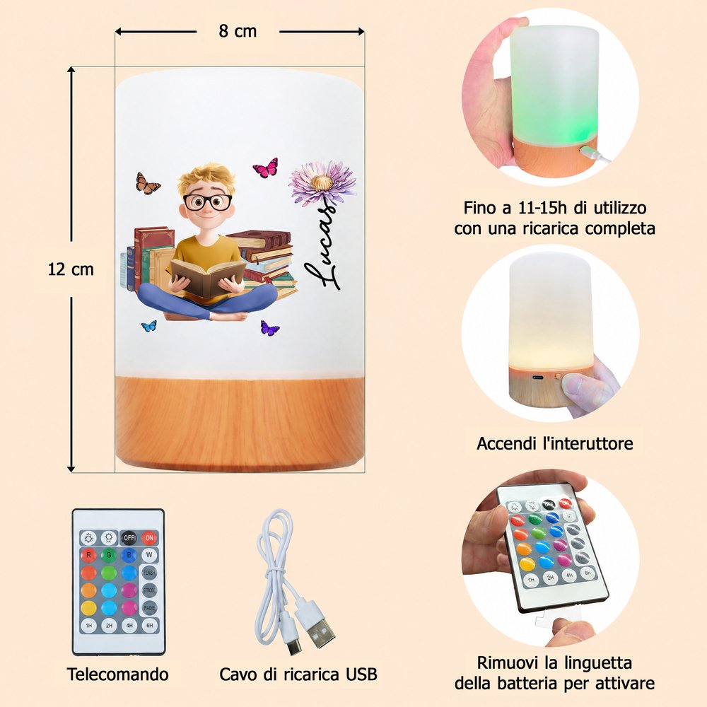 Luce notturna personalizzata, a led dimmerabile touch con telecomando, lettrice, fiore di nascita e nome - Regalo di compleanno per amanti di libri 9