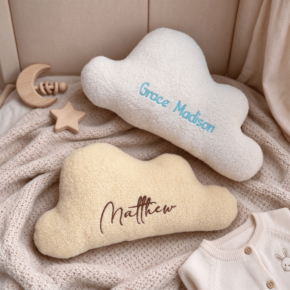Personalized Cloud-Shaped Soft Throw Pillow with Embroidered Name Nursery Decor Baby Shower Gift for New Parents Newborns 2