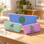 Personalized Imitation Embroidery Style Mahjong Theme Striped Zipper Pouch with Initials Mahjong Game Night Birthday Gift for Mahjong Enthusiast 6