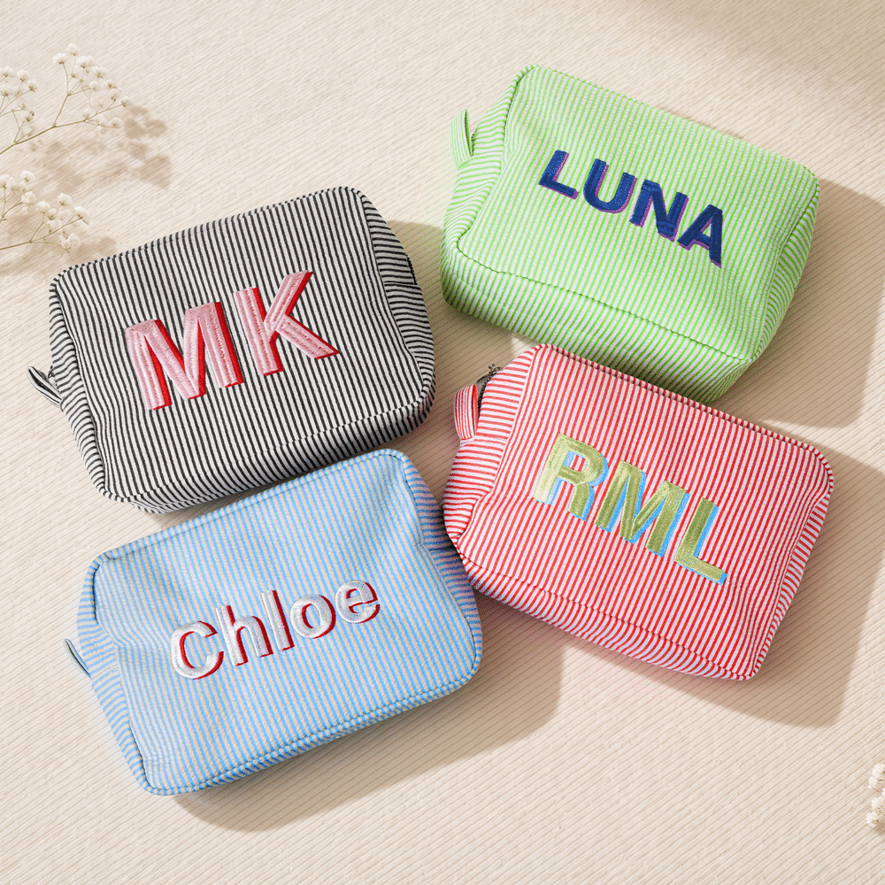 Personalised Multicolour Monogram Shadow Striped Makeup Bag with Embroidered Name Wedding Party Christmas Gift for Bridesmaid Friend 2