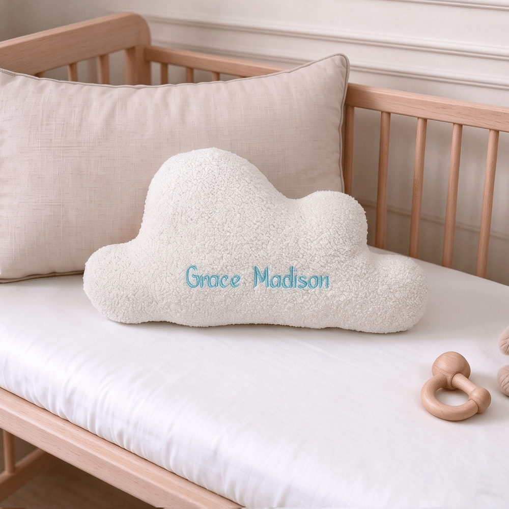 Personalized Cloud-Shaped Soft Throw Pillow with Embroidered Name Nursery Decor Baby Shower Gift for New Parents Newborns 1