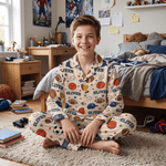 Conjunto de pijama infantil personalizado con diseño de pelotas deportivas y estilo acolchado, con nombre; regalo de cumpleaños y Navidad para niños 3