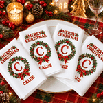 Personalized Christmas Wreath Initial 100% Cotton Christmas Napkin with Text Table Decor Christmas Party Gift for Family Friends 5