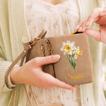 Personalised Birth Flower Portable PU Leather Wallet with Name and Wristlet Travel Birthday Gift for Women Friends 6