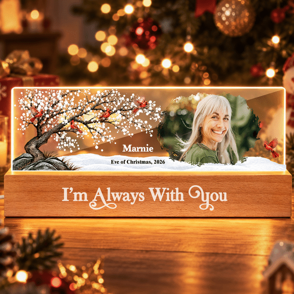 Personalized Cardinal Bird Photo Acrylic LED Night Light with Name Year and Wooden Base Room Decor Memorial Sympathy Gift for Loss of Family
