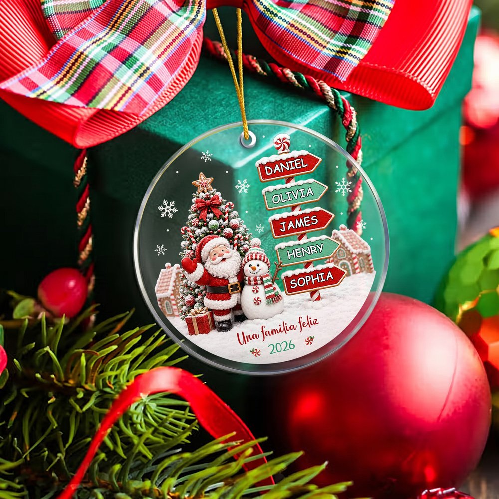 Adorno navideño personalizado de vidrio acrílico con Papá Noel, muñeco de nieve, de 1 a 8 nombres, texto y año - Regalo de navidad para familias 3