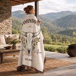 Personalised Western Cow Skull Tassel Blanket with Names and Year Home Decor Birthday Anniversary Gift for Couples 4